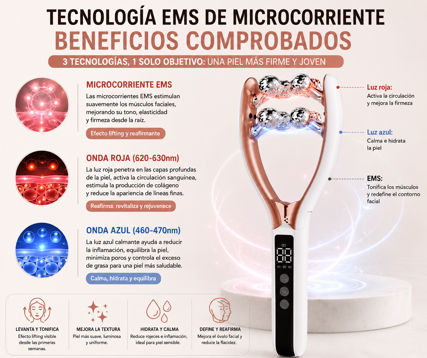 Home V-Roller EMS Microcurrent Electric Smart Red And Blue Dual-Wave Roller