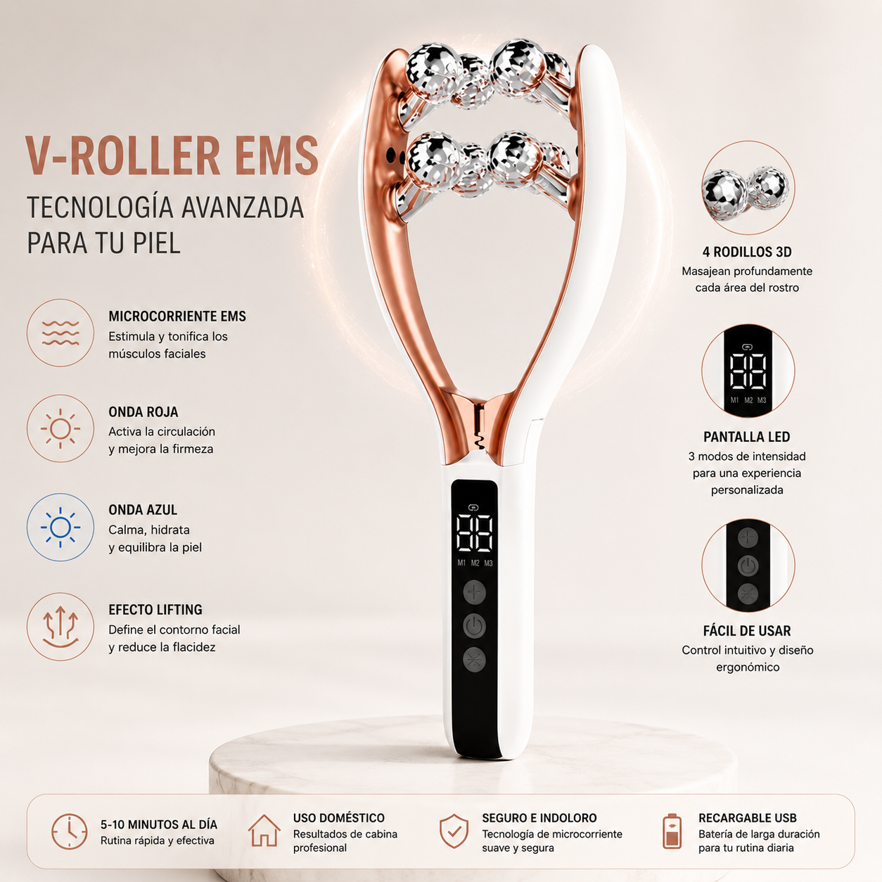 Home V-Roller EMS Microcurrent Electric Smart Red And Blue Dual-Wave Roller