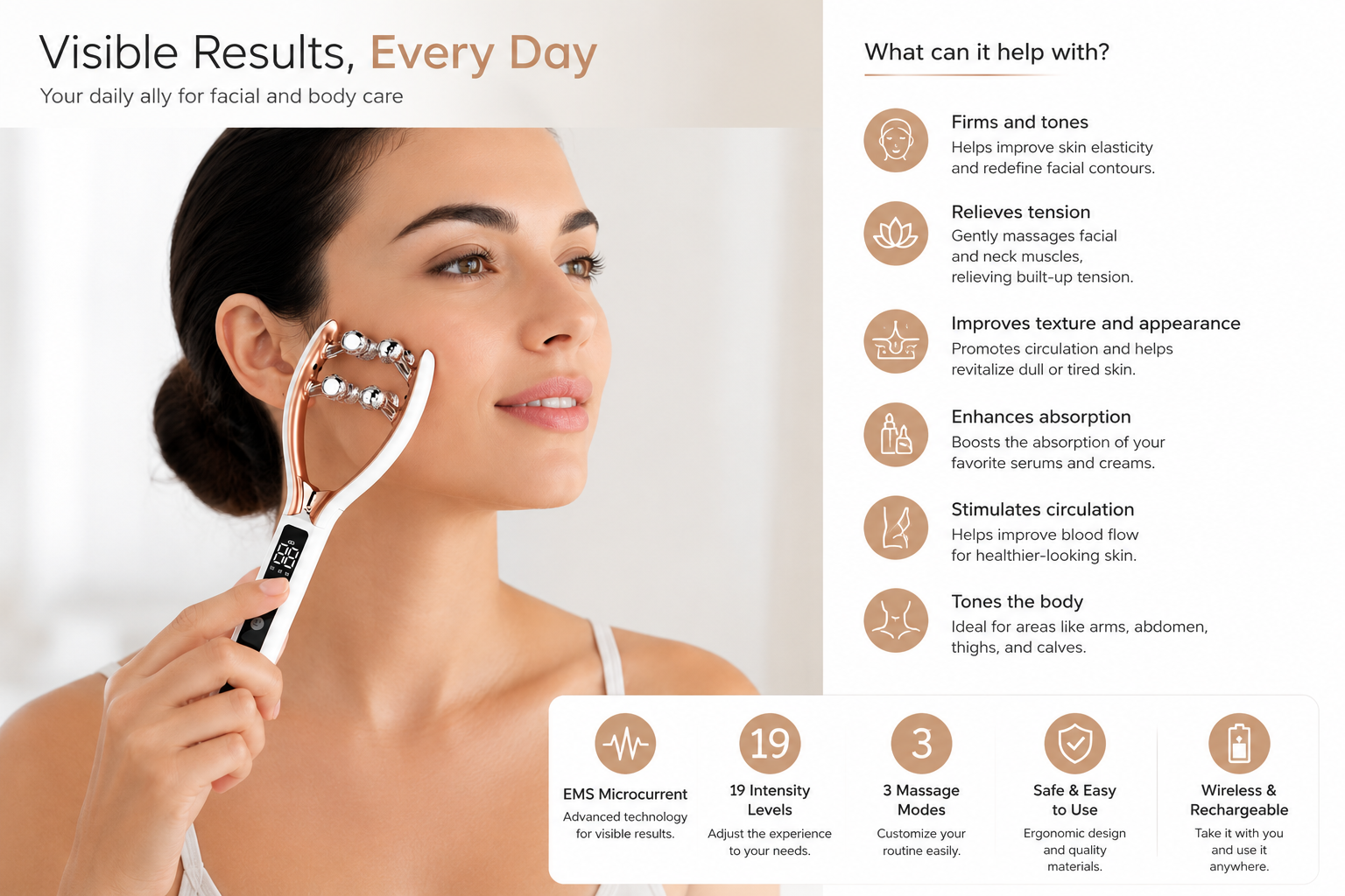 Home V-Roller EMS Microcurrent Electric Smart Red And Blue Dual-Wave Roller