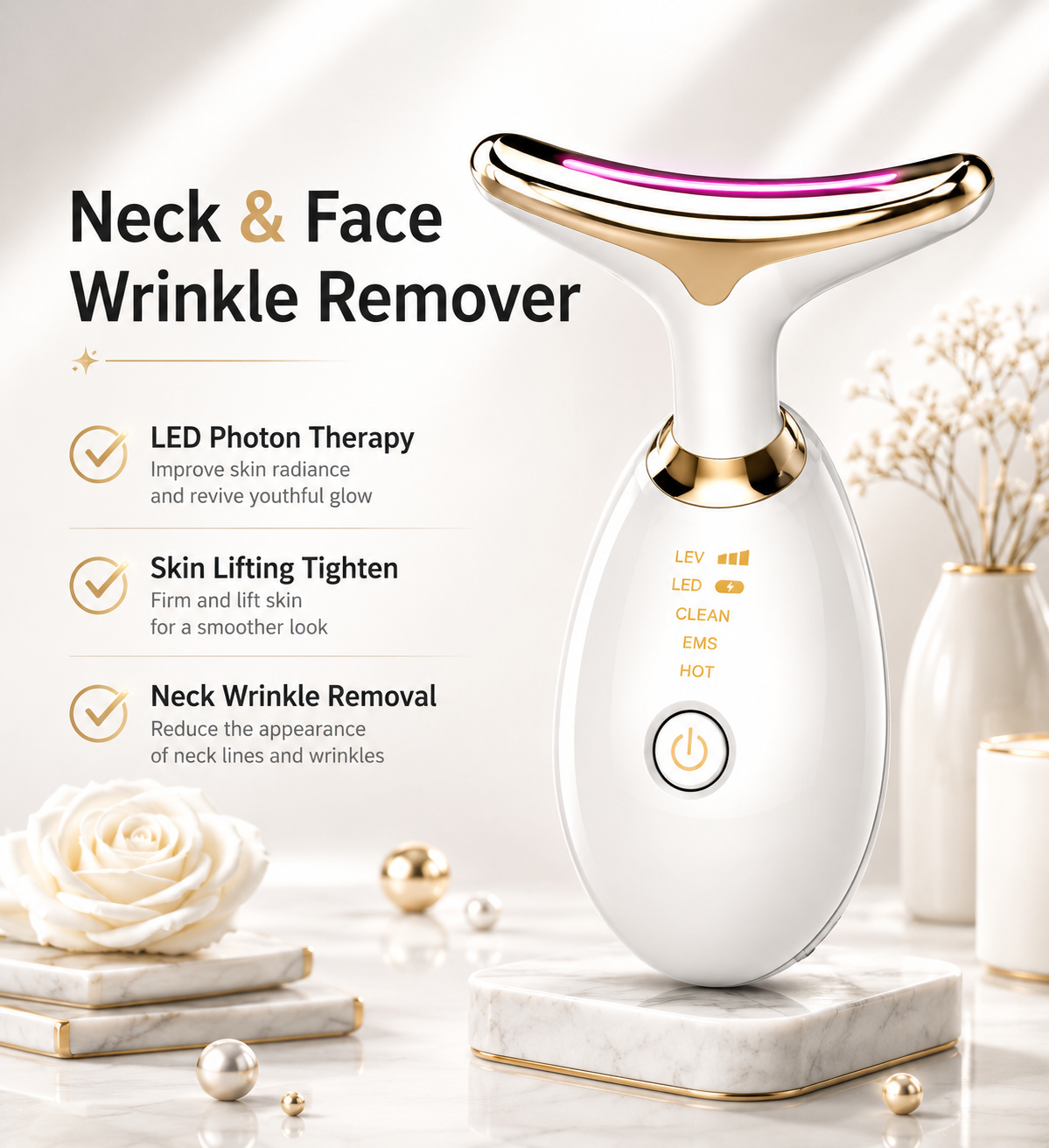 EMS Thermal Neck Lifting And Tighten Massager Electric Microcurrent Wrinkle Remover